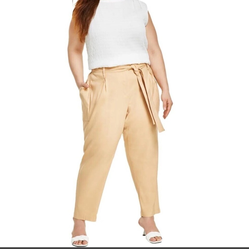 Calvin Klein Linen Blend Paper Bag Waist Pants Trousers Plus Size 16W NWT